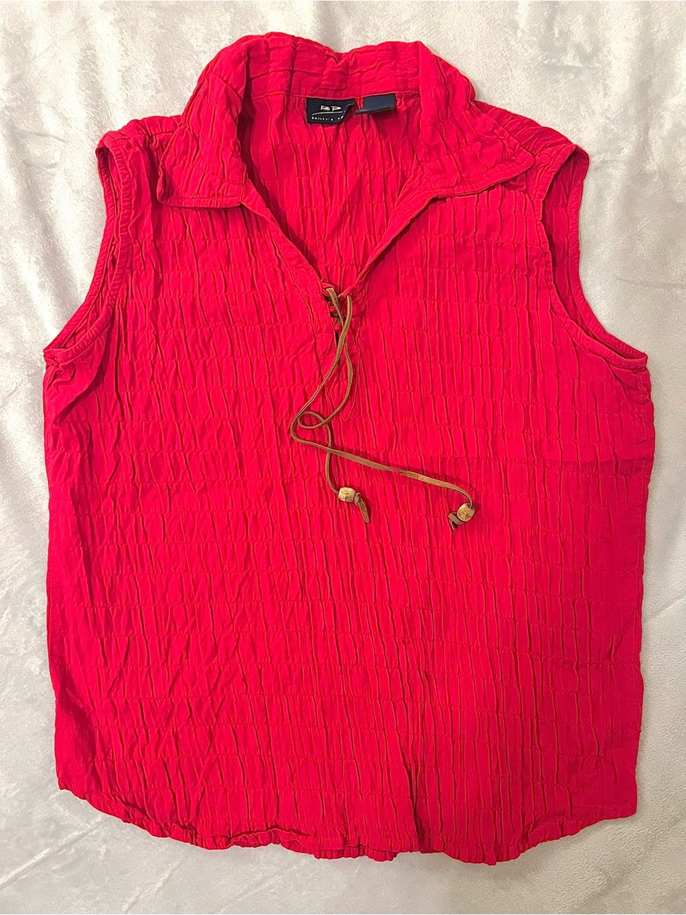 Women’s Red Baileys Point Scrunch Tank Top Front Leather Chest Tie Women's Large